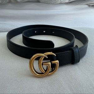 Gucci Black Leather Belt with Double G Buckle